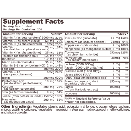PURE NUTRITION - DAILY VITAMINS, 200 Tablets - 1